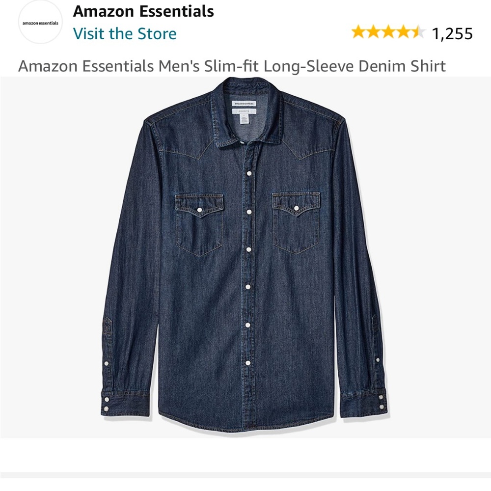Amazon Essentials Men's Slim-fit Long-Sleeve Denim Shirt